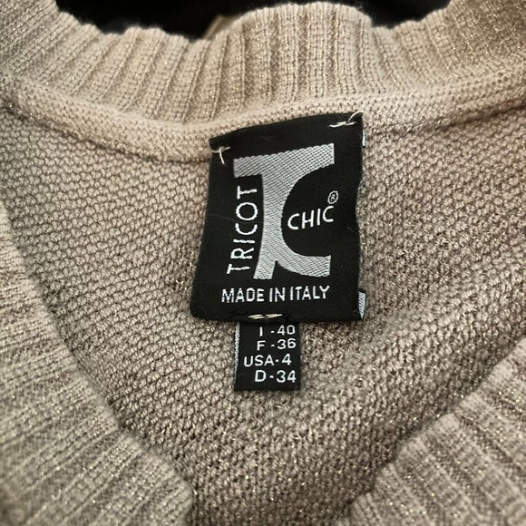Tricot Chic Sweater Womens Sz 4 Beige Metallic‎ Knit Floral Long Sleeve Pullover - Picture 5 of 9